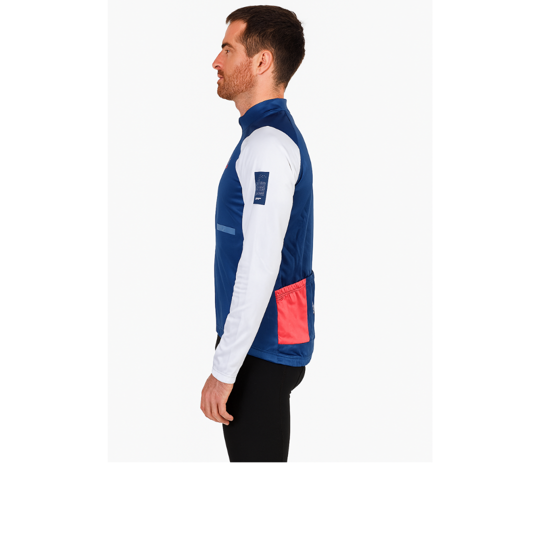Campera térmica mangas largas azul y blanco