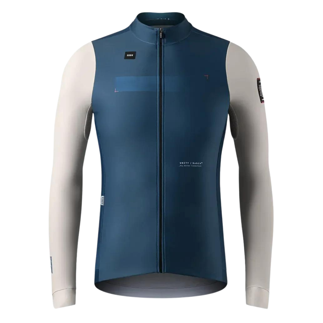 Campera térmica mangas largas azul y blanco