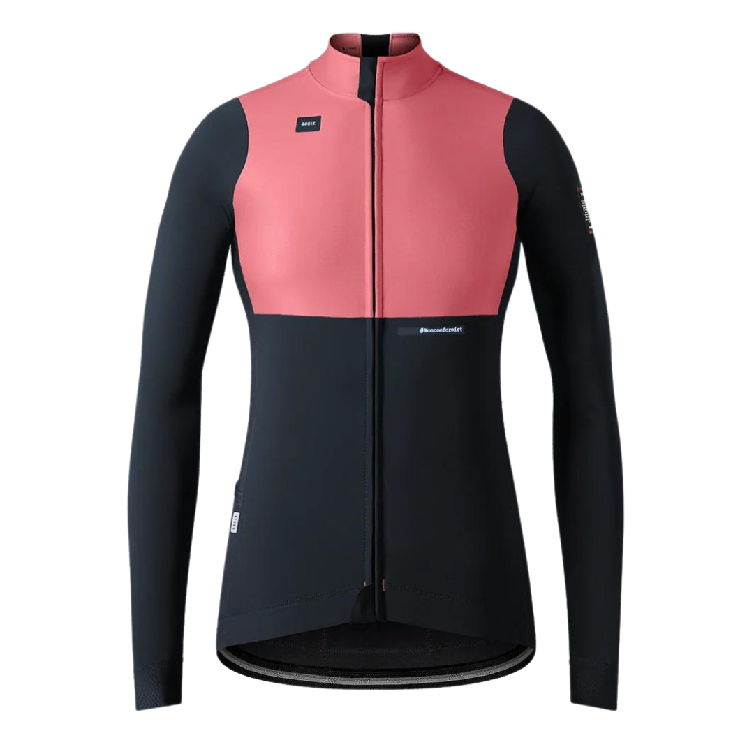 Campera térmica mangas largas negra y rosa