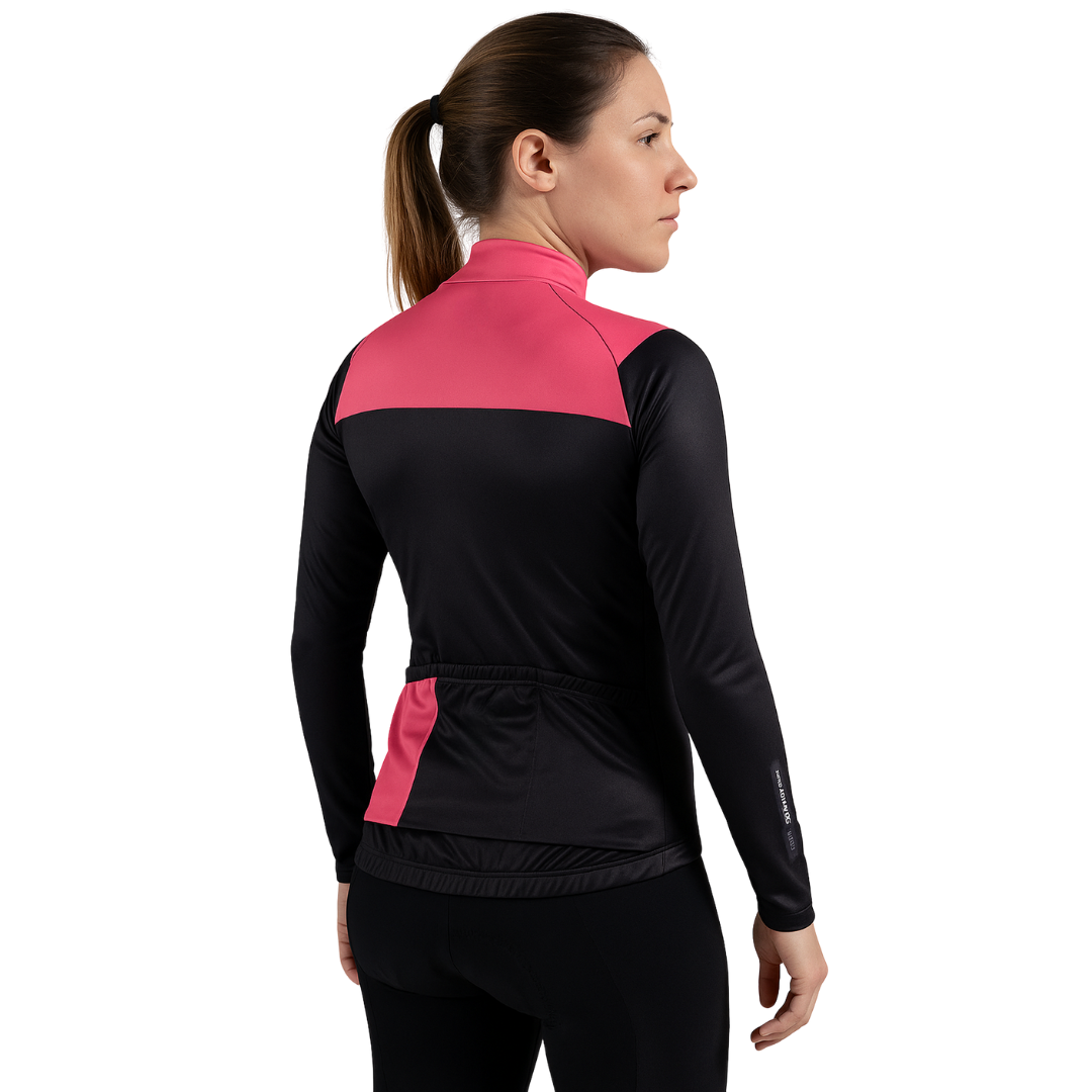 Campera térmica mangas largas negra y rosa