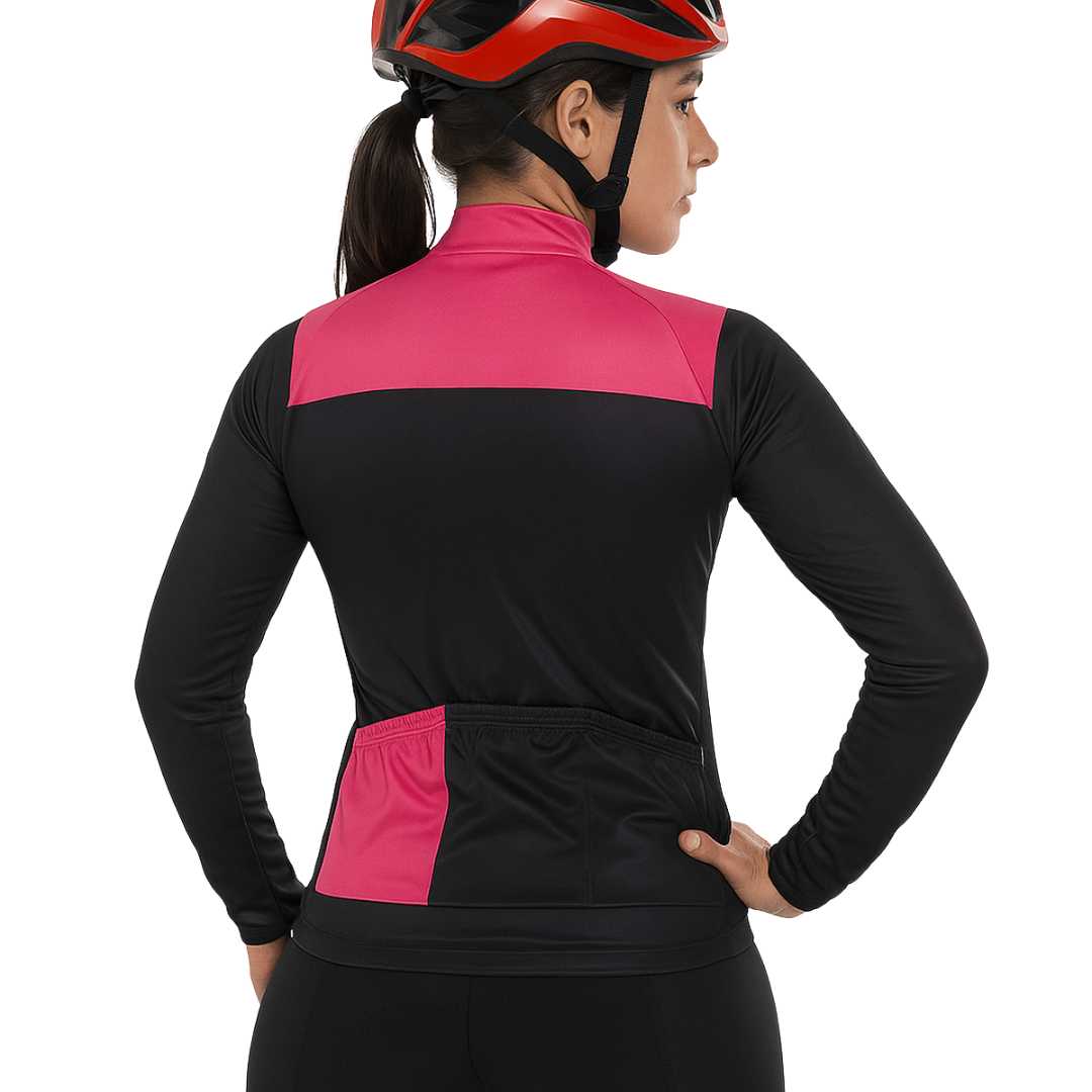 Campera térmica mangas largas negra y rosa