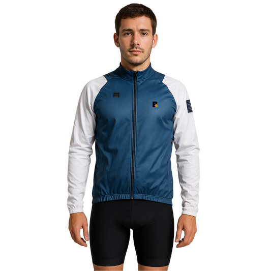 Campera térmica mangas largas azul y blanco