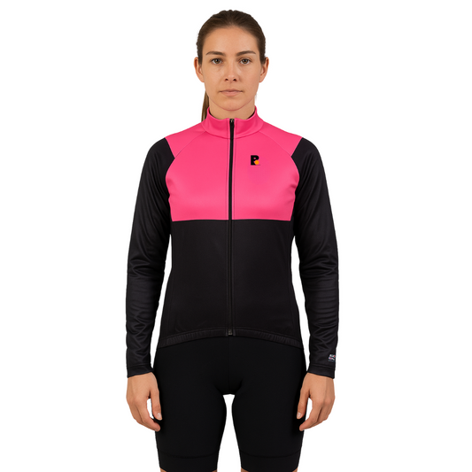 Campera térmica mangas largas negra y rosa